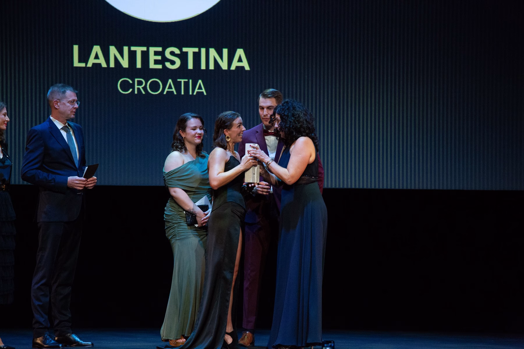 Lantestina receives the New Brand of the Year 2026 award on stage at the European Natural Beauty Awards, Théâtre Marigny, Paris
